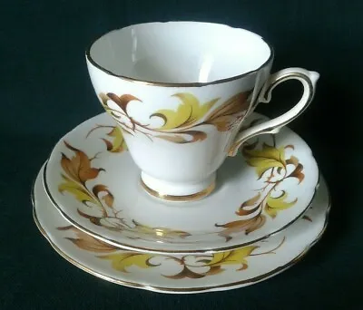 Buy Sutherland Tea Trio Bone China Teacup Saucer & Side Plate Yellow & Brown Leaves • 44.95£