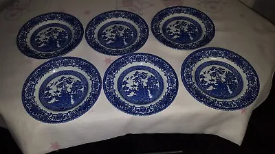 Buy English Ironstone Old Willow - 6x 17.5cm Tea Side Plates - Vintage Blue & White • 20£