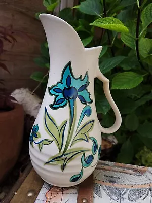 Buy Rustic Ellgreave Pottery Cressey Jug/Pitcher With Blue Flowers • 9£