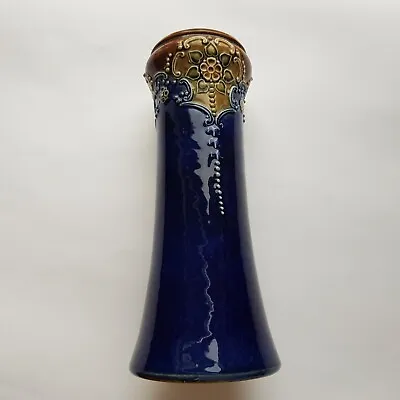 Buy Antique Royal Doulton Lambeth Ceramic Blue Glazed Vase 22cm Victorian England • 60£