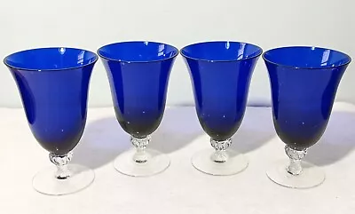 Buy Set Of 4 Blue Cobalt Fine Crystal Twisted Stem Glasses 8 Ozs. • 23.71£