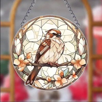 Buy Sparrow / Bird Design Suncatcher Stained Glass Effect Home Decor Christmas Gift • 6.95£