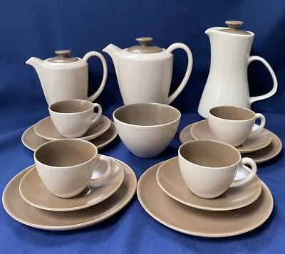 Buy Poole Pottery Twin Tone Mushroom Sepia Coffee/ Tea  Set Inc Teapot & Hot Water • 24.99£