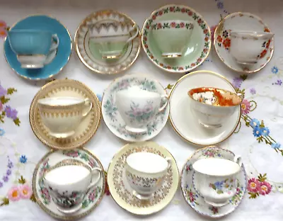 Buy Vintage Bone China ~ 10 Tea Cups 10 Saucers £10.00 ~ Mismatched Multicoloured • 10£