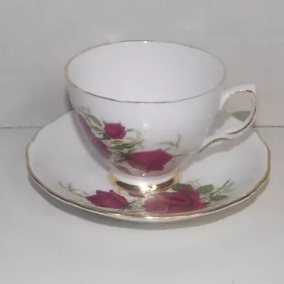 Buy Colclough Tea Cup & Saucer Set White W/ Dark Pink Roses Bone China.   England  • 14.38£