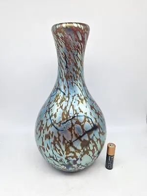 Buy Stunning Large 9  Iridescent Okra Studio Glass Vase Signed DB  • 129.99£