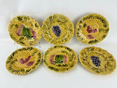 Buy 6 Sarreguemines France French Majolica Pottery Fruit Desert Plates 7 5/8   • 62.43£