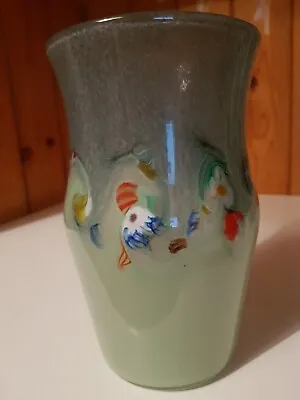 Buy Monart Vasart Strathearn Scottish Mottled Green Glass Vase - Leaping Salmon 20cm • 65£