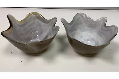 Buy Pair Of  Vintage Spanish Freeform Satin Art Glass Small Bonbon Bowls. Art Deco • 19.99£