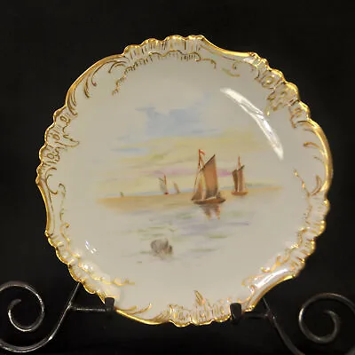 Buy JPL Pouyat Limoges Plate Hand Painted A.J.C. II Sailboats Dated 5/11/1898 W/Gold • 100.67£