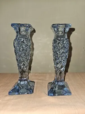 Buy Vintage Light Blue Glass Candlesticks  6. 5 Inches Tall • 12.99£