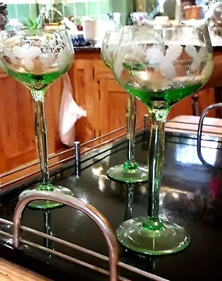 Buy Antique Green Art Nouveau Wine Glasses • 65£