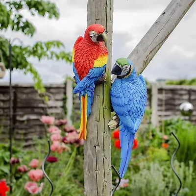 Buy Pair Of Parrot Garden Bird Ornaments Wall Mountable Outdoor Animal Statues • 29.99£