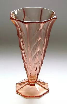 Buy Art Deco 1930s Octagonal Peach Coloured Glass Vase • 20£