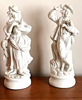 Buy Pair Of Parian Ware Astrican Trimming Figurines - Lady With Cat And Man With Dog • 35£