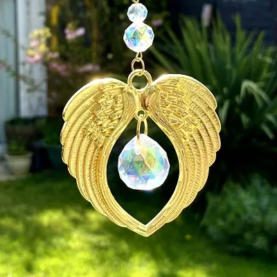 Buy Enchanting Gold Angel Wing Crystal Sun Catcher, Window, Wall, Boho, Garden Decor • 3.90£