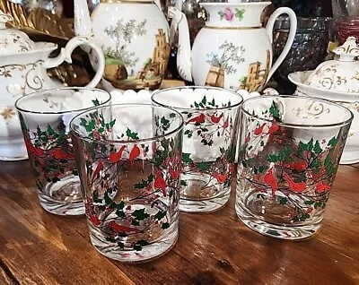 Buy Vintage 12 OZ. Etched Red Robin And Holly Drinking Glass A • 8.63£