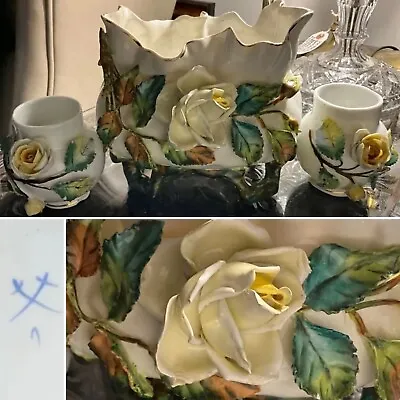 Buy Antique Porcelain Rose Bowls Gilded Flower Encrusted Meissen Blue Crossed Swords • 250£