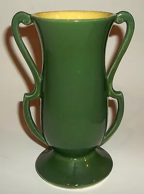 Buy Vintage Red Wing USA 1355 Green Yellow Interior Double Loop Handles Pottery Vase • 28.89£