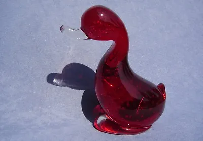 Buy Whitefriars Vintage Art Glass Crystal Ruby Red Duck • 48£