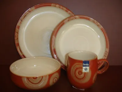 Buy Nwt 4 Piece Place Setting Set Denby Fire Chilli Dinnerware Pottery Stoneware !!! • 246.27£