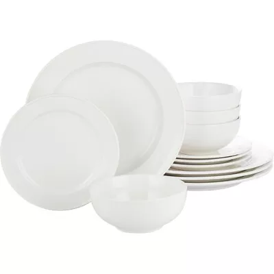 Buy White 12 Piece Dinner Set Porcelain Crockery Alumina Classic Rim Plates Bowls • 64.99£