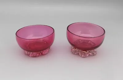 Buy Two Similar Antique Cranberry Glass Salts / Small Bowls Applied Crimped Feet • 24.99£