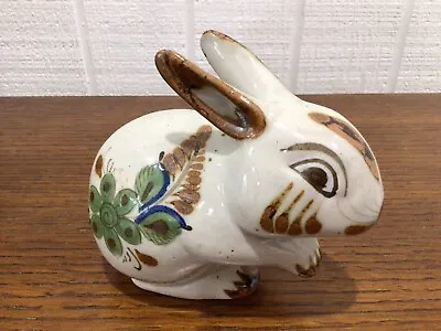 Buy Mexican Rabbit Pottery Tonala Green Hand Painted Flowers On Both Sides • 16.08£