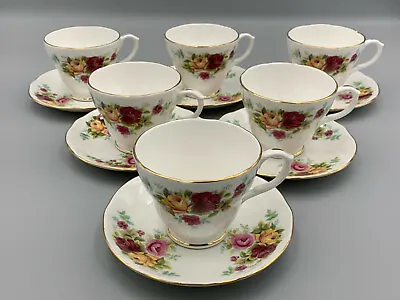 Buy Duchess Bone China Red Yellow Roses Set Of 6 X Vintage Tea Cups And Saucers. • 29.99£