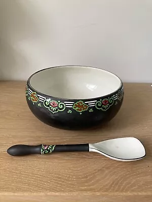 Buy Vintage Black/ Green And Pink Cetem Ware Osborne Salad Bowl With Spoon • 55£