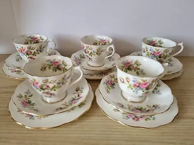 Buy 5 X  Royal Albert Moss Rose Trios Cups Saucers Side Plates C1970s • 35£