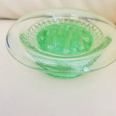 Buy Vintage  Green Glass Posy Bowl & Matching Flower Frog Centrepiece • 9.99£