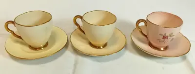 Buy CARLTONWARE Set Of 3 Cream & Gold And Pink, Gold & Floral Cups & Saucers • 4.99£