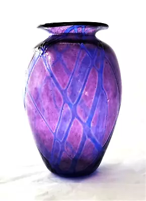Buy Sanyu - Amethyst And Cobalt Veined Threading Art Glass Vase - Signed C 1961 • 241.05£