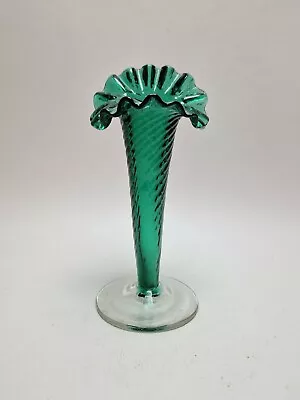 Buy Superb Antique Georgian/victorian Ruffled And Twist Bristol Green Glass Bud Vase • 25£