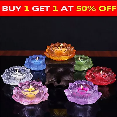Buy Crystal Glass Lotus Flower Candle Holder Candlestick Rome Decor Craft Tea Light • 9.33£