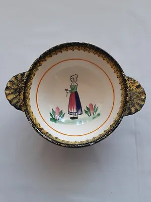 Buy Vintage Henriot Quimper Pottery Soup Bowl Lug Handles Breton Lady YVELINE Fr. • 29.99£