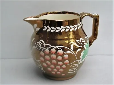 Buy Rare Gray's Pottery 5  Copper Luster Pitcher W/ Painted Red Grapes /Green Leaves • 21.18£