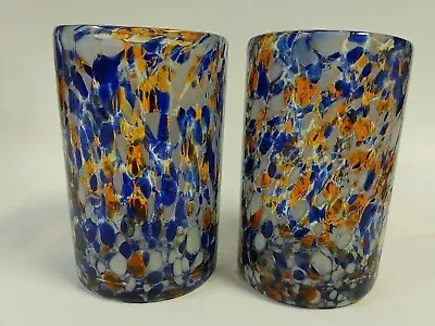 Buy Mexican Drinking Glass Hand Blown Glassware, Cobalt Blue Confetti ONE CRACKED • 23.70£