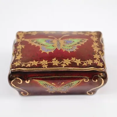 Buy Crown Devon Pottery Lustre Enamel Butterfly Deco Box Vintage Rouge Royal 1930s • 35£