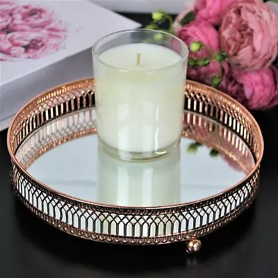 Buy Home Votive Round Tea Light Candle Holder Tray Mirrored Glass Plate Copper • 8.95£