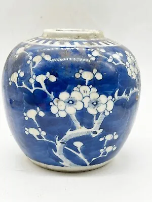 Buy Antique Blue And White Pottery Chinese Vase Round Ginger Jar Style 2 Ring Base • 89.99£