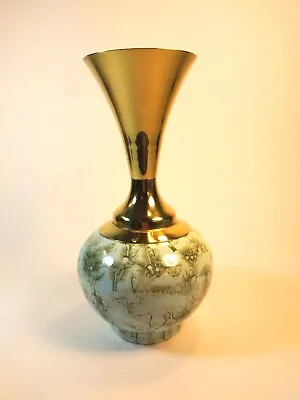 Buy Mid Century Vase Made In Holland Hand Painted In Delft Porcelain And Brass • 13.75£