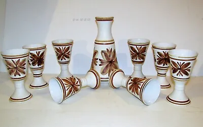Buy Rye Pottery Cinque Port Monastery Pottery Wine Carafe 8 Goblet Set - Mid Century • 18.99£
