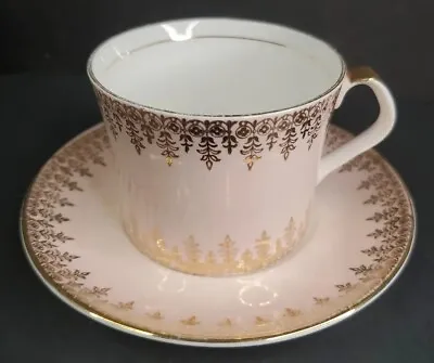 Buy Vintage Queen Anne Bone China Teacup Pink With Gold Trim Made In England • 28.41£