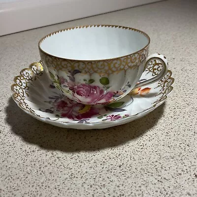 Buy Antique Fine Bone China Spiral Dresden Cup And Saucer • 60£