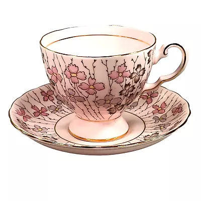 Buy Vtg Tuscan Fine English Bone China Pink Floral Tea Cup Saucer Gold Trim Pedestal • 26.66£