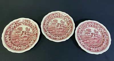 Buy Set Of 3 Copeland SPODE TOWER PINK Red LUNCHEON Plates - Old Red Mark - 9 3/8” • 72.03£