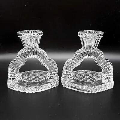 Buy Set Of 2 Vintage Clear Glass Candle Stick Holders, Diamond Cut Depression Glass • 24£
