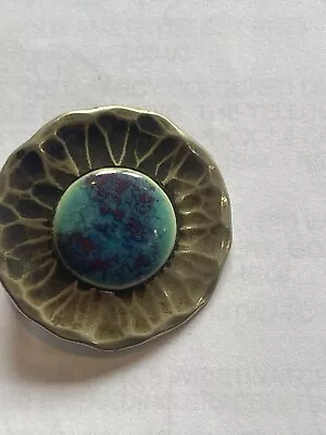 Buy 1902 Ruskin Brooch Signed Guild Button Ns.E.S. 388979 Turquoise Ceramic Pewter • 3.20£